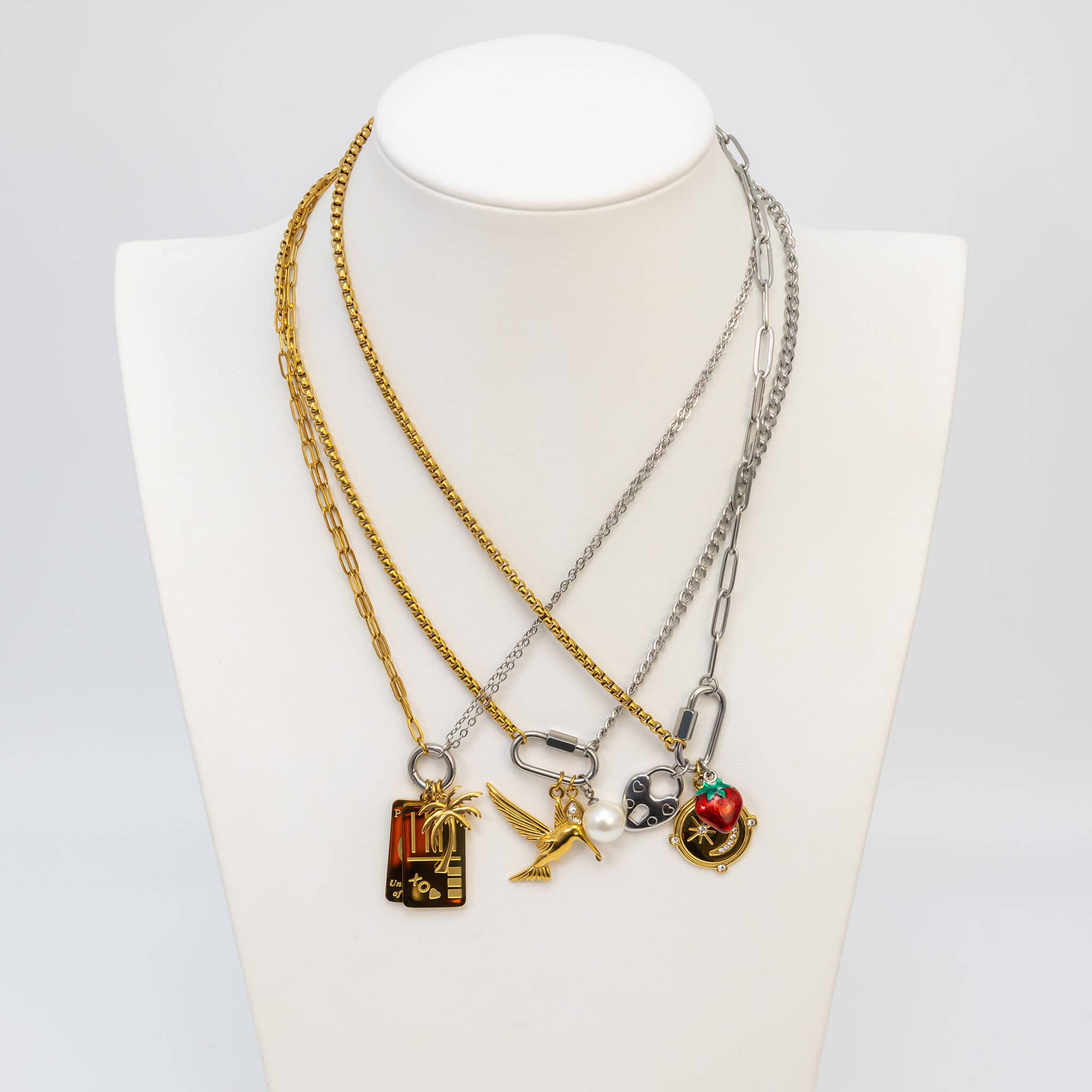 18K Gold Stainless Steel Mixed Metal Carabiner Necklace for wholesale on Faire4