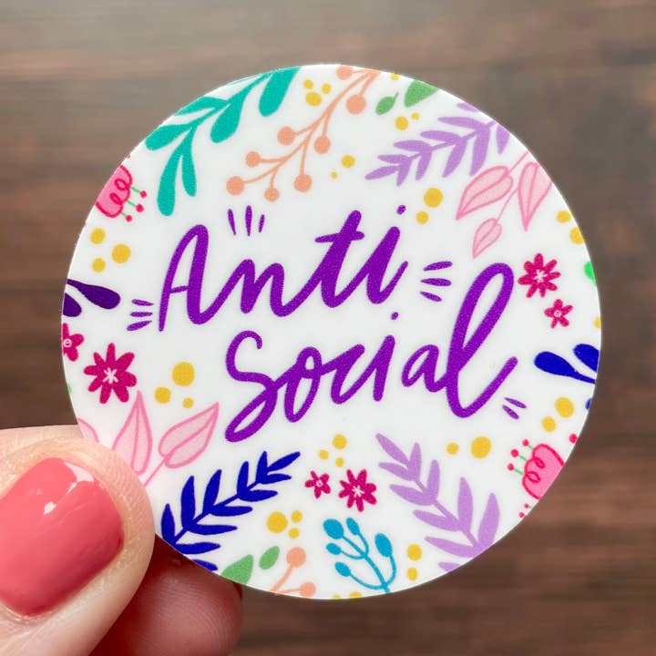 Badge autocollant floral anti-social introverti pour la vente par The Creative Ink