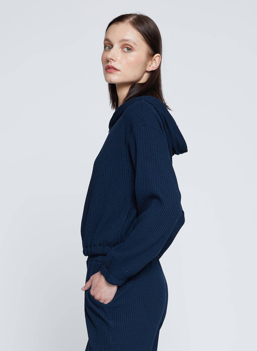 Stateside - Wholesale Hoodie - Women's - Luxe Thermal Zip Hoodie in New Navy2