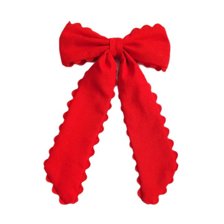 Red Linen Solid RIC RAC Hair Tied Bow w/ Clip for wholesale by Pretty in Pink Bows