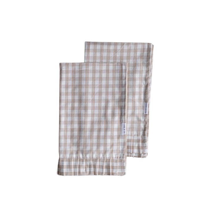 Luxe B Co - Wholesale Tea Towel - Ruffle Beige Gingham Kitchen Dish Towel1