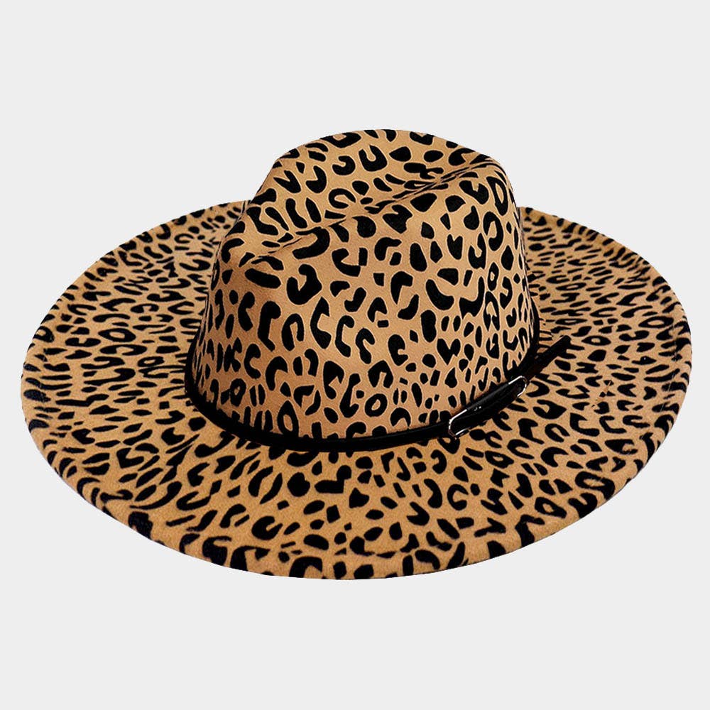 Sensibling Corp. - Wholesale Fedora - Women's - Faux Leather Band Leopard Patterned Panama Hat0