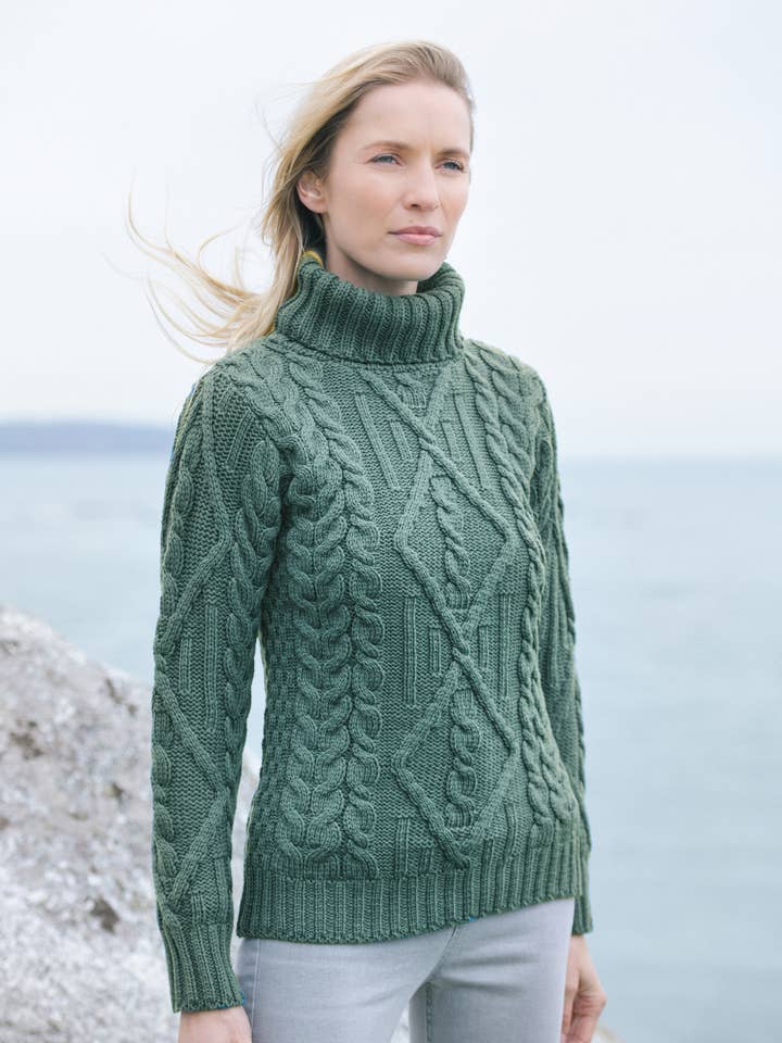 Aran Crafts - Vendita all'ingrosso Maglione tricot - Donna - MAGLIONE A COLLO ALTO R2080