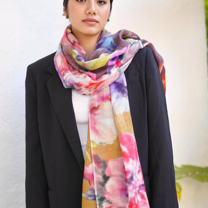 Evelyn Wool Silk Scarf Purple Brown for wholesale on Faire