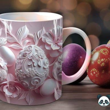 Ostereier 3D, vollumwickelter lustiger BECHER + Untersetzer, spülmaschinenfest, 10 oz Becher für den Großhandel von SubliMasterUK