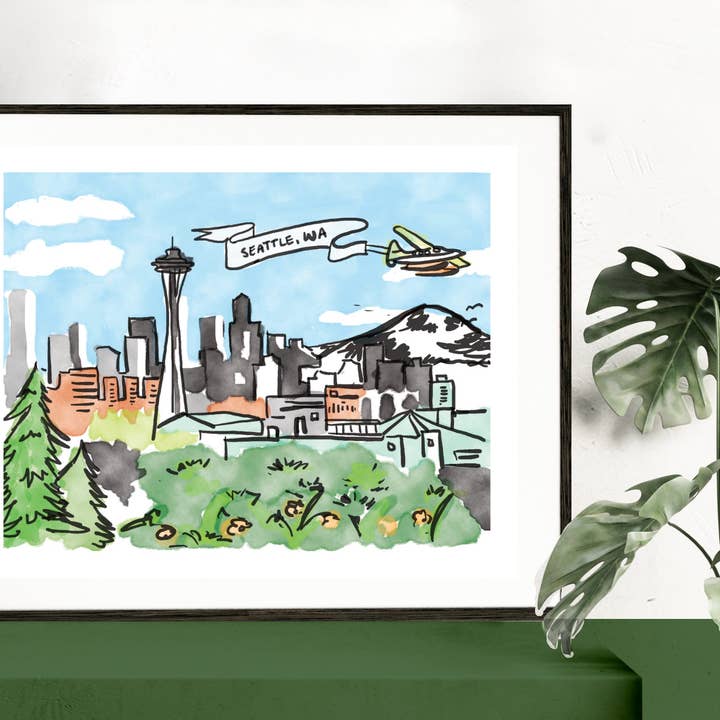 Seattle Landscape Art Print for wholesale by Brightspot Design