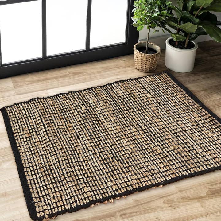 Monterey Jute/Cotton Rug-Natural Jute/Black-2'x3' for wholesale by chardin home