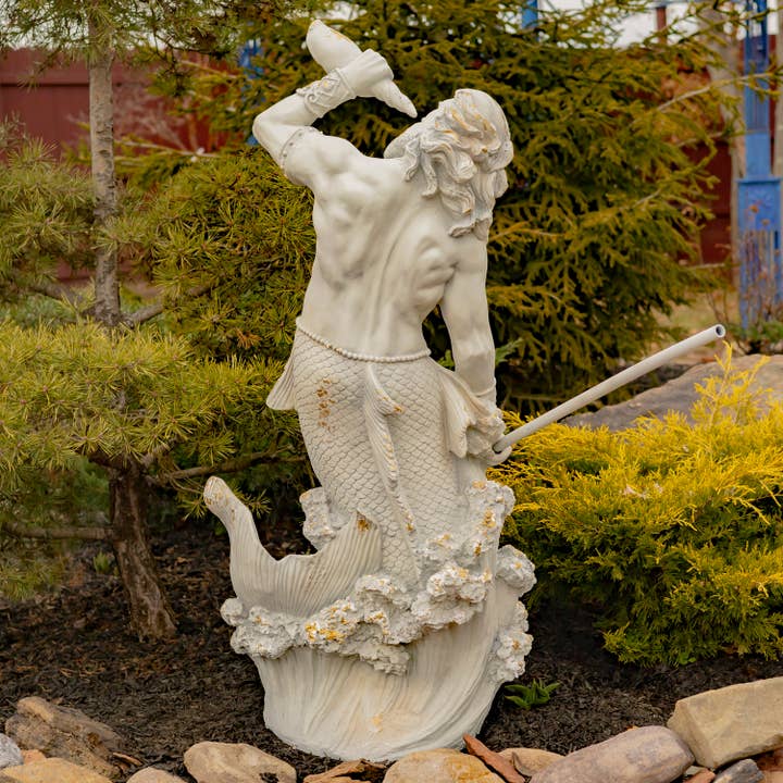 Zaer Ltd. International - Wholesale Outdoor Ornament/Decor - 52" T MGO Merman Garden Statue & Seashell Spyglass-2 Options10