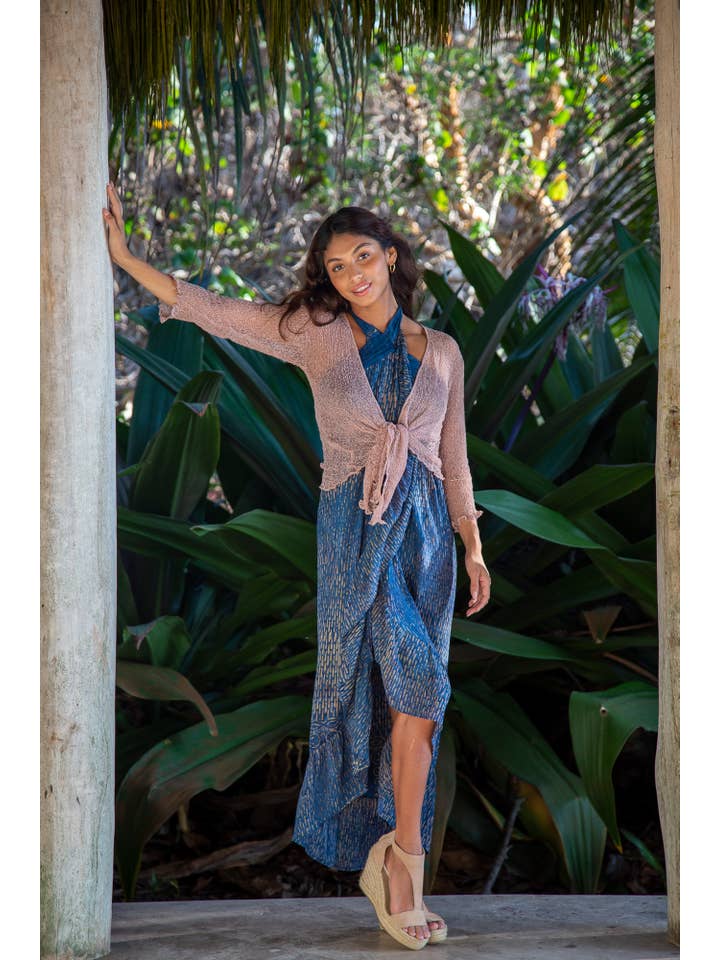 Bali Prema - Vendita all'ingrosso Cardigan - Donna - Coprispalle in cardigan trasparente lavorato a maglia estiva in champagne B