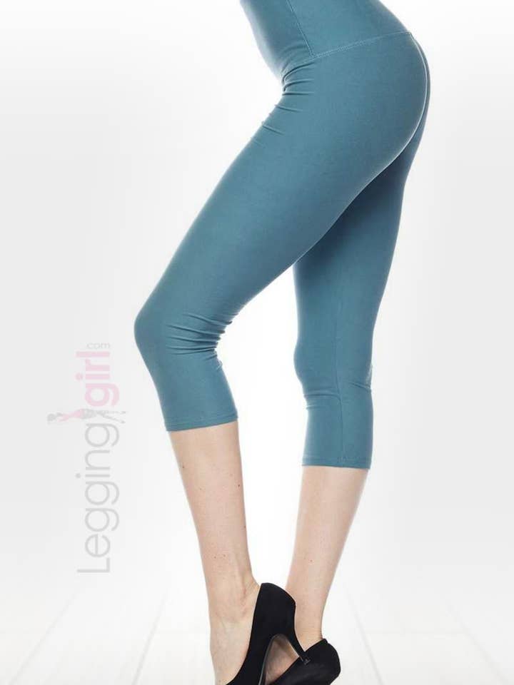 Sólido Azul Marinho Capris - Wide Band 5& Leggings por atacado de LeggingGirl.com