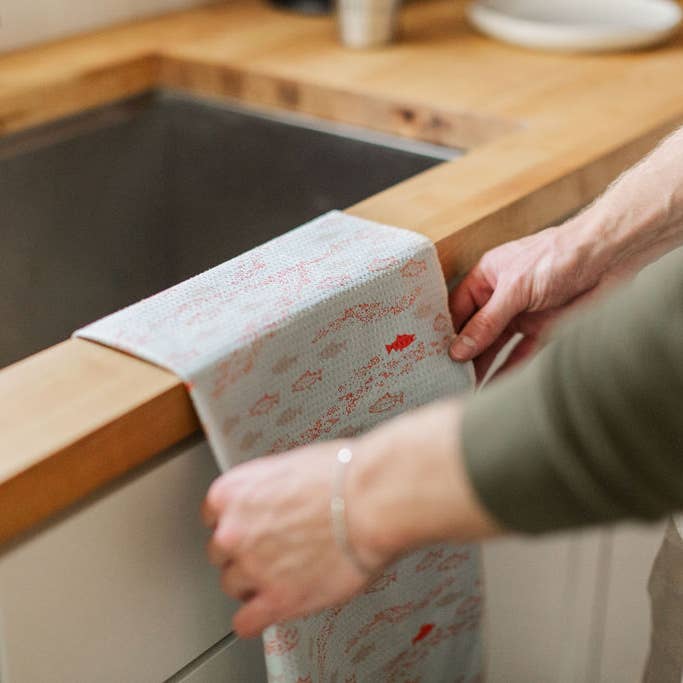 Labrador Tea - Wholesale Tea Towel - Tea Towel - Salmon Swim3