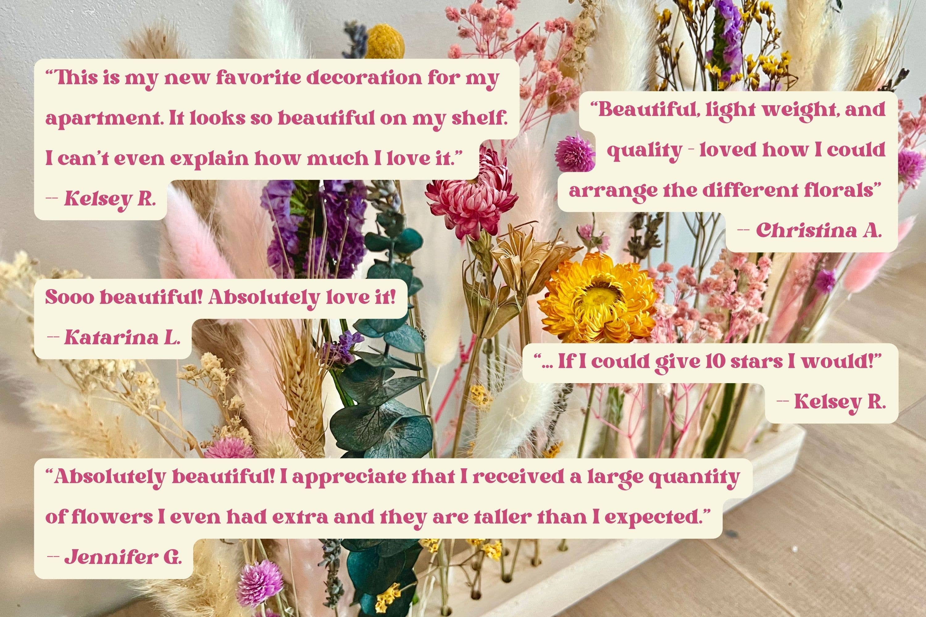 Petal And Press - Wholesale Dried/Pressed Flowers - Dried Flowers Bouquet with Wood Bar, Wooden vase7