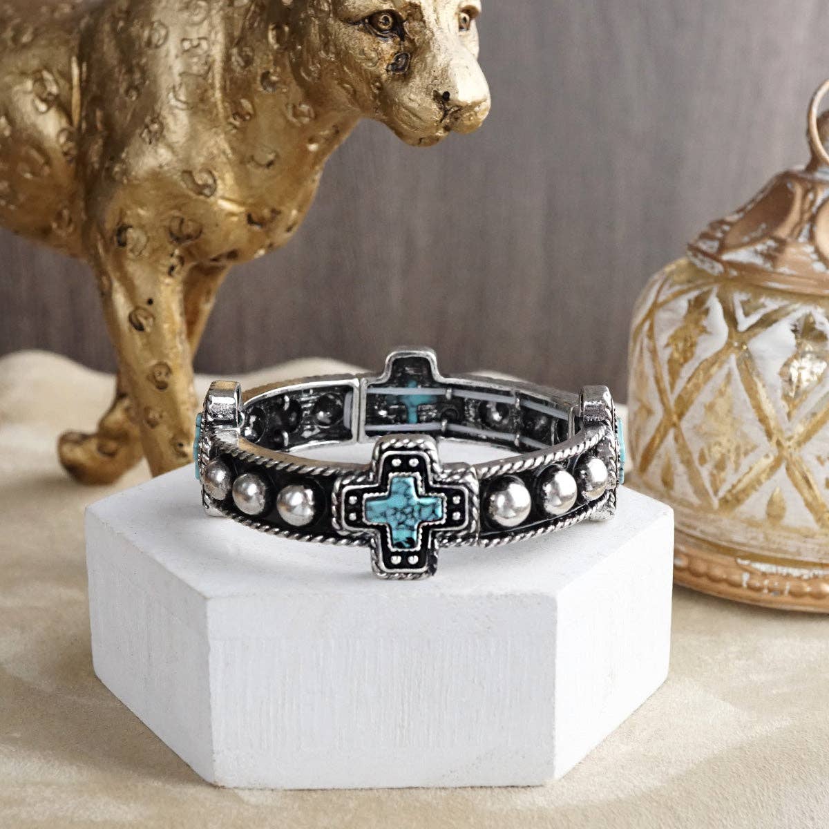 PennyLine inc - Vente Bracelet jonc - Chanson du désert – Bracelets extensibles bohèmes western avec turquoise2