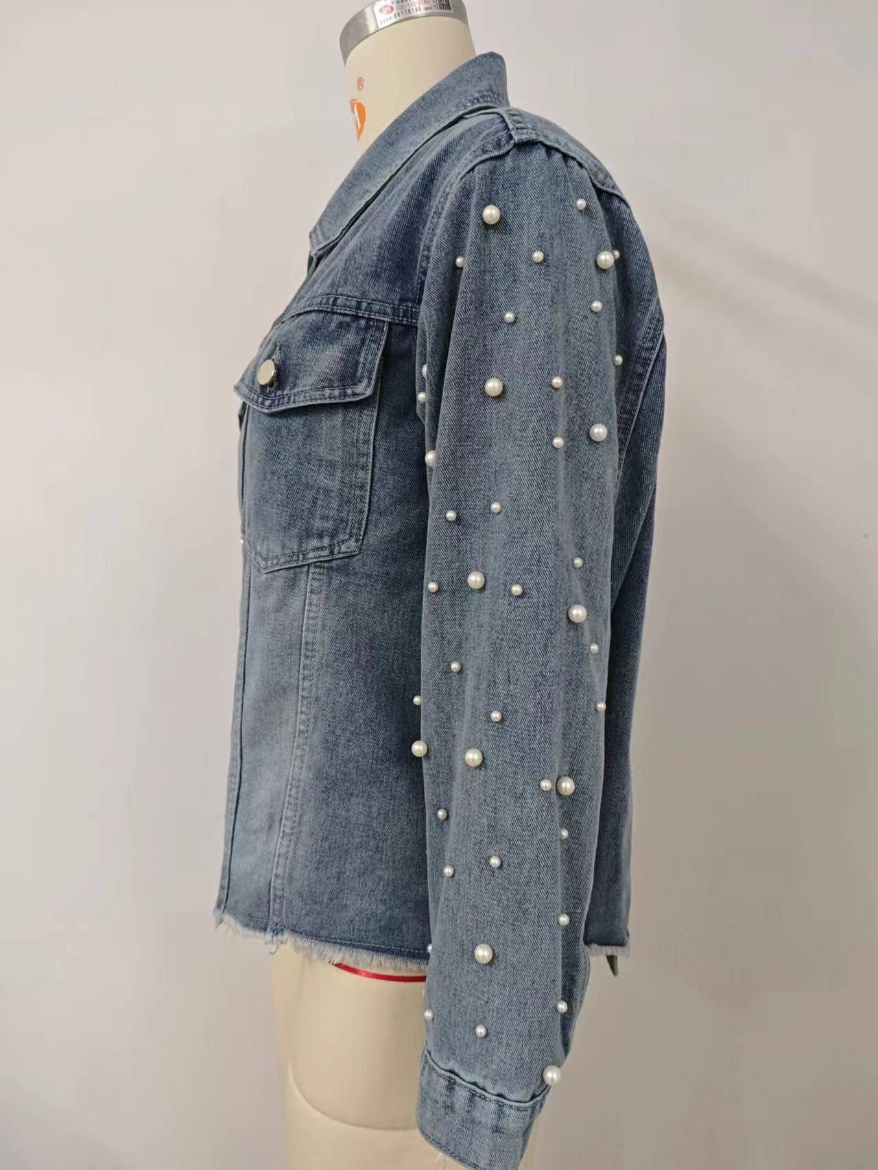 Lily Clothing - Wholesale Denim Jacket - Women's - Washed beaded long-sleeved casual denim jacket6