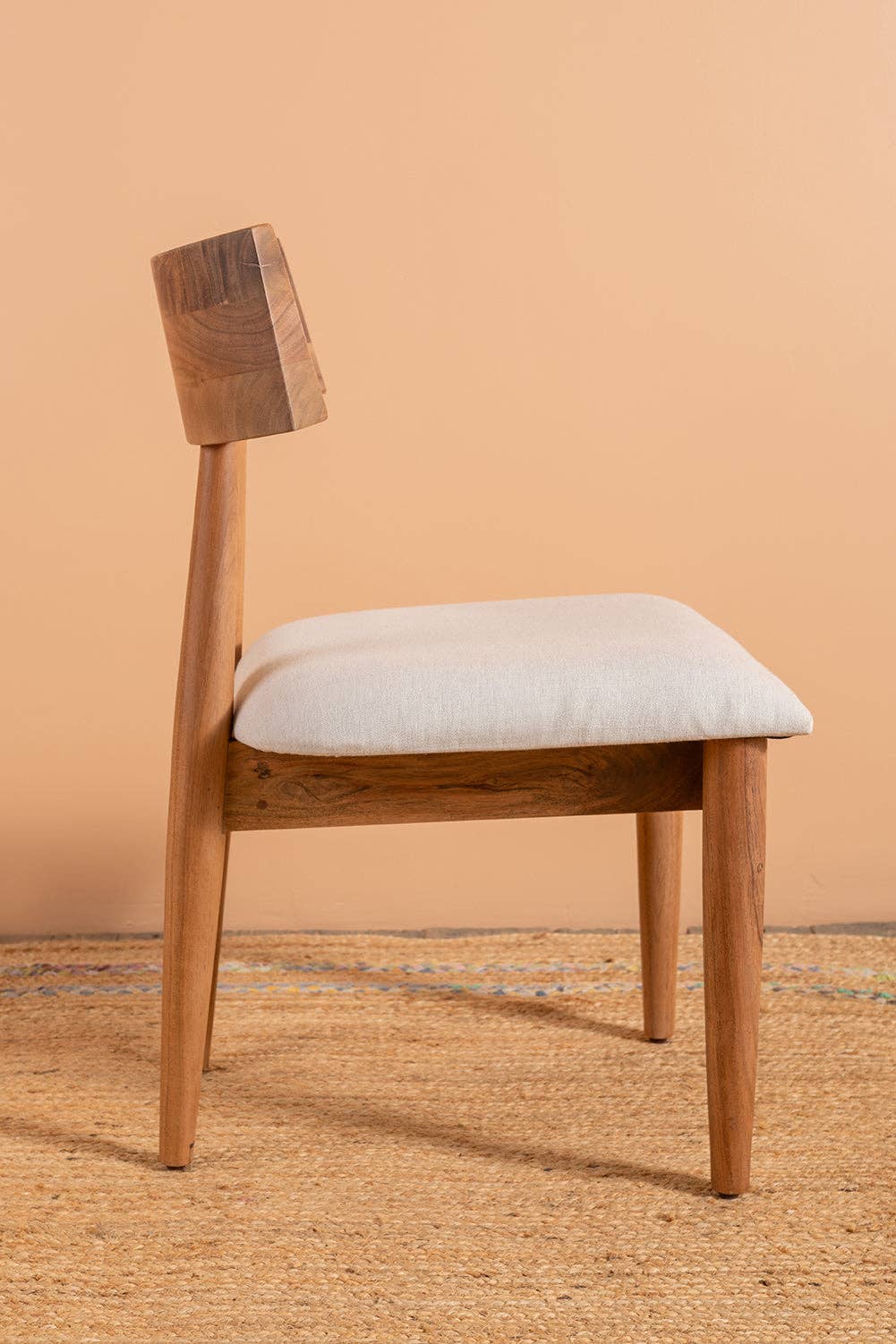 Ian Snow Ltd – wholesale Chair – Cormac Acacia Wood Natural Finish Upholstered Dining Chair2