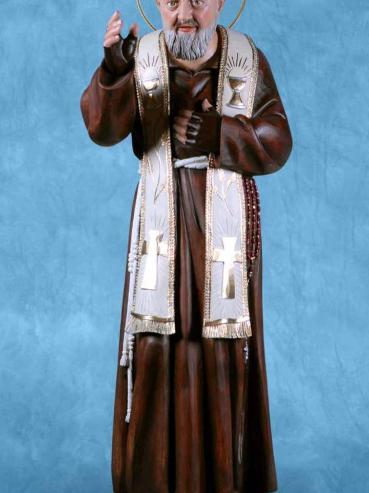 Statue of San Padre Pio cm. 100 (3.3 feet) in colored resin for wholesale by Costa Articoli Religiosi