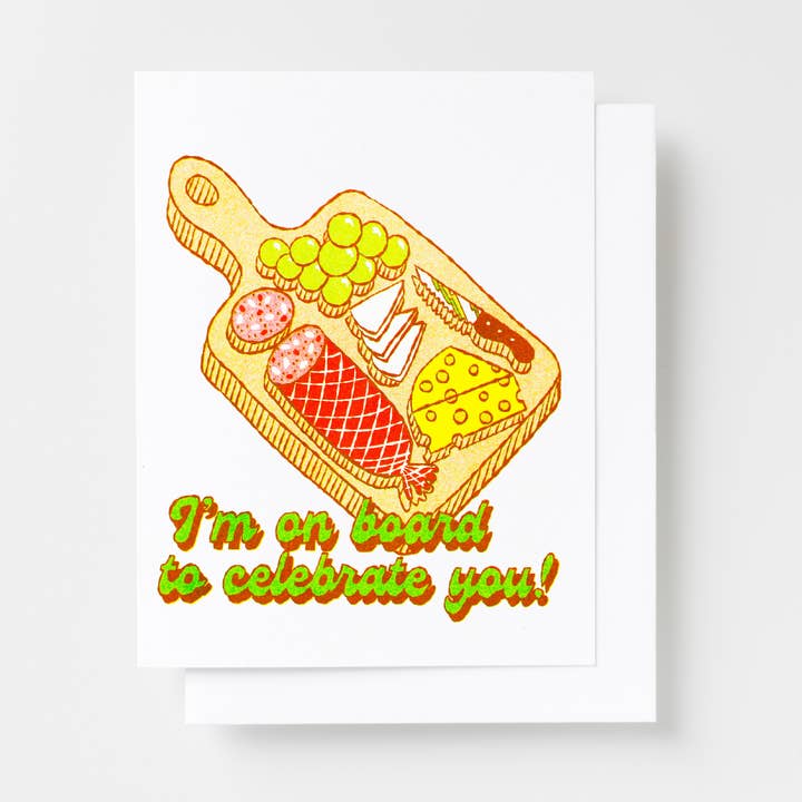On Board To Celebrate You Risograph Card for wholesale by Yellow Owl Workshop
