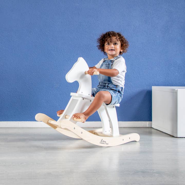 New Classic Toys EU - Vente Cheval à bascule – enfant - Rocking Horse - Blanc
