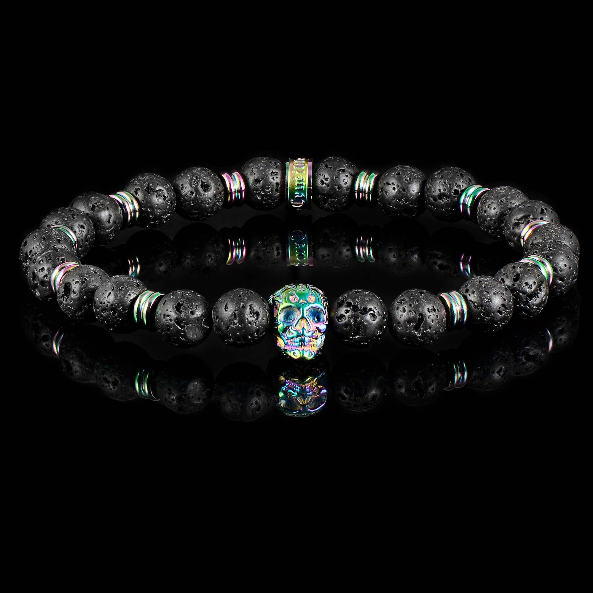 West Coast Jewelry – wholesale Pärlarmband – Degel skalle och lava sten pärlstav Stretch armband (8mm)3