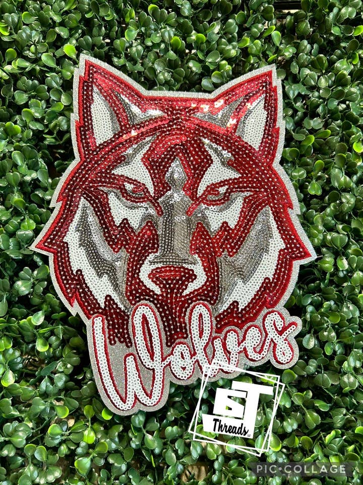 Maroon Sequin Wolves....Patches Only for wholesale by 6j Threads LLC