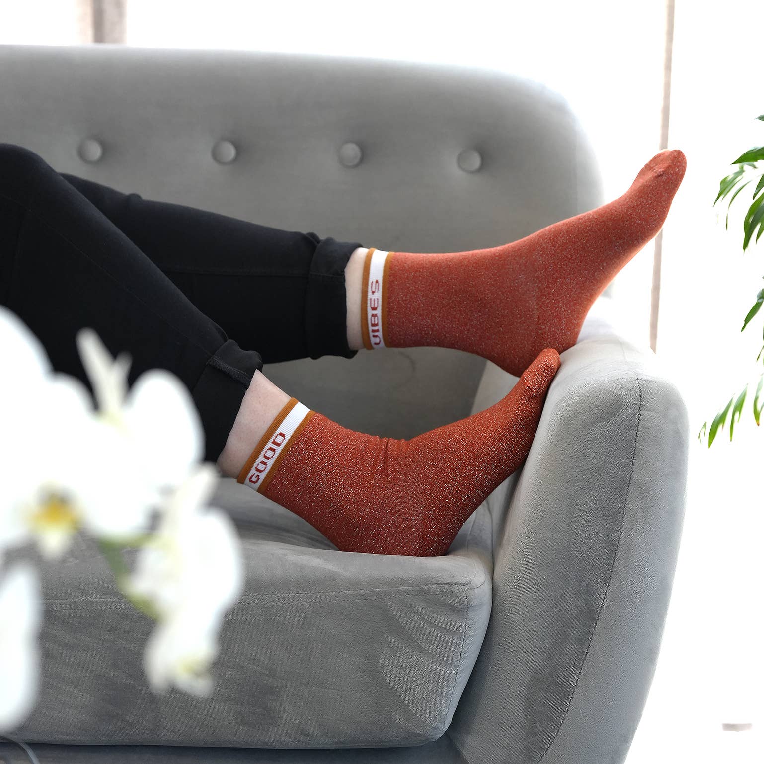 Maison Causettes - Vente Chaussettes – femme - Chaussettes femme coton bio  - Josette Good Vibes Terracotta1