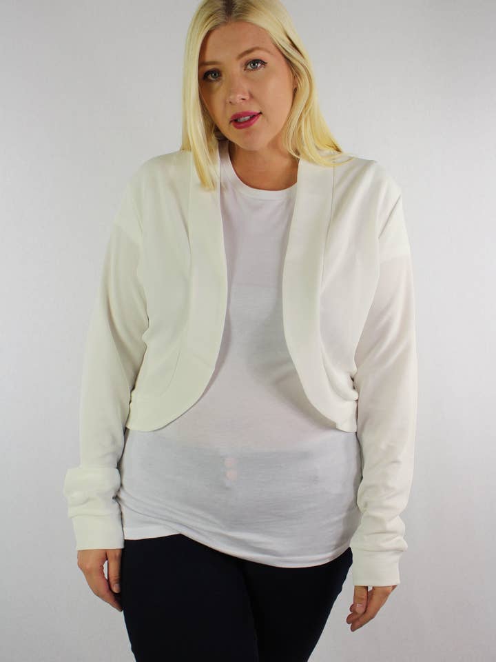 Women's Plus Size Long Sleeve Open Front Mini Blazer for wholesale by Good Stuff Apparel