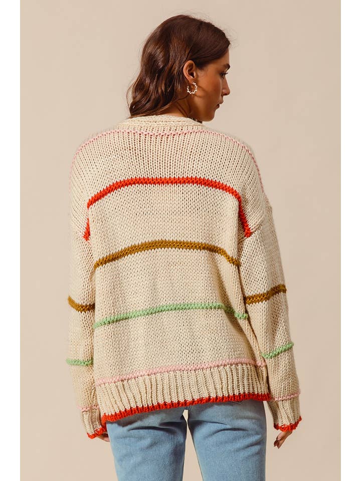 OATMEAL Loose Fit Multi Stripe Open Front Cardigan for wholesale on Faire4