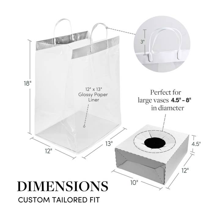 Jacobson - Wholesale Gift Box - 10PK - 12"L Pop Up Vase Boxes & Carry Out Bags for Florists