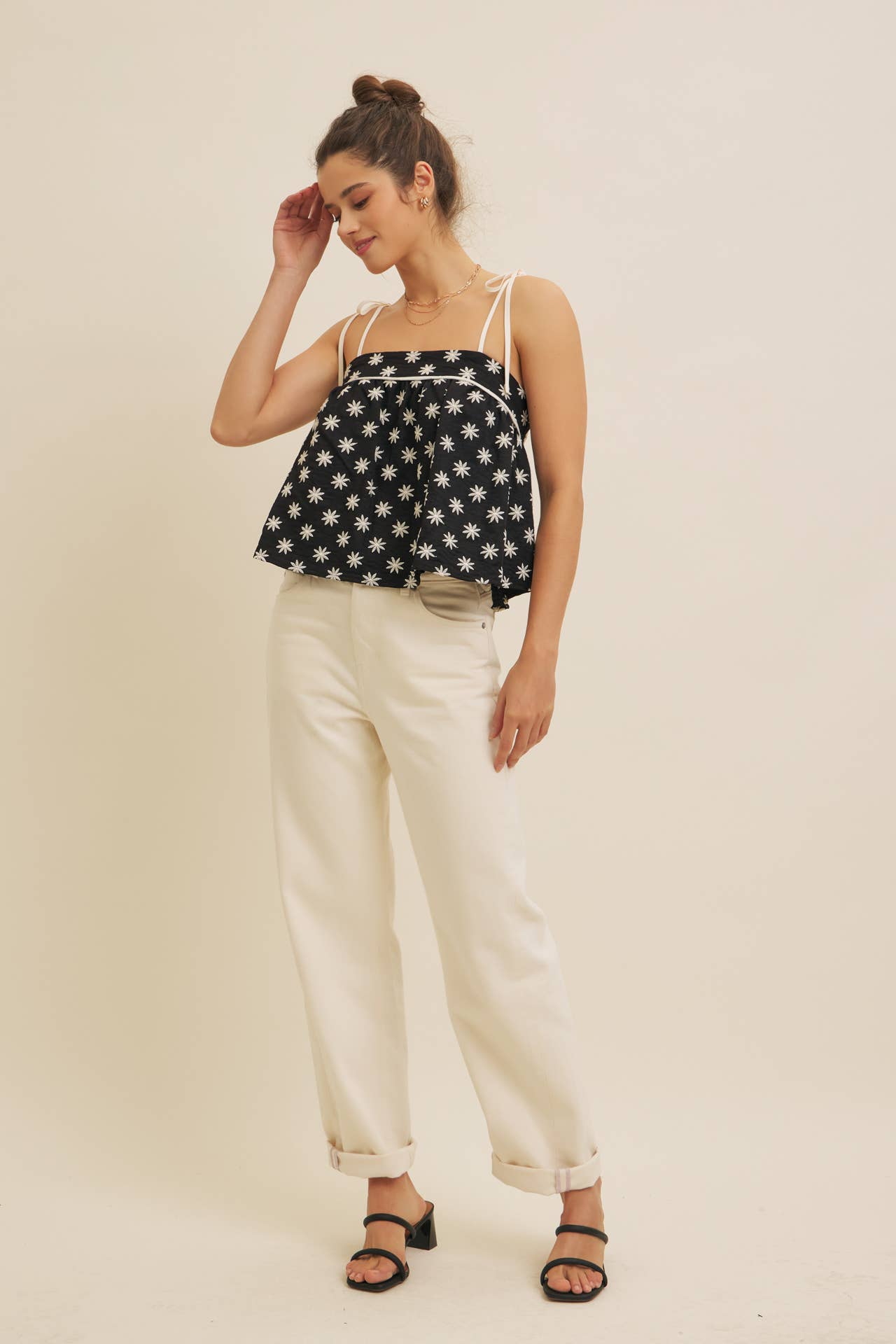 in february - Wholesale Blouse - Women's - PLAYFUL EMBROIDERED FLARE FLARE TANK TOP WITH BOW STRAPS23