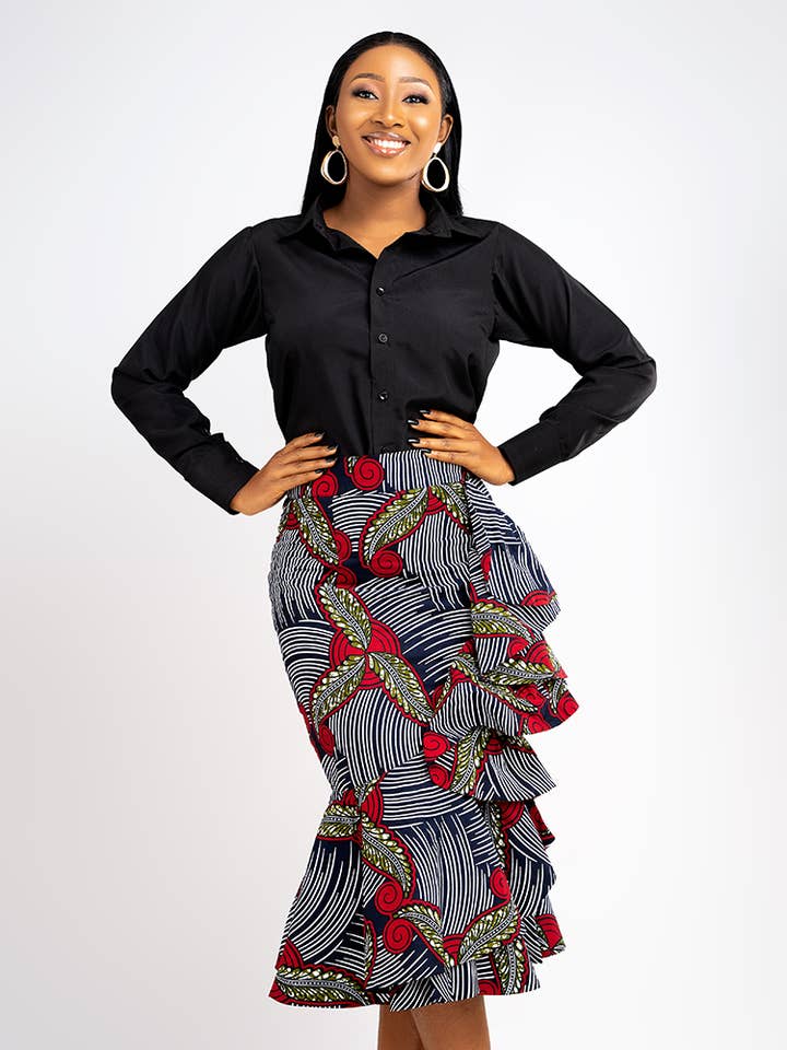 ETNICA - Wholesale Skirt - Women's - African Print Zanzibar side Ruffle Skirt1
