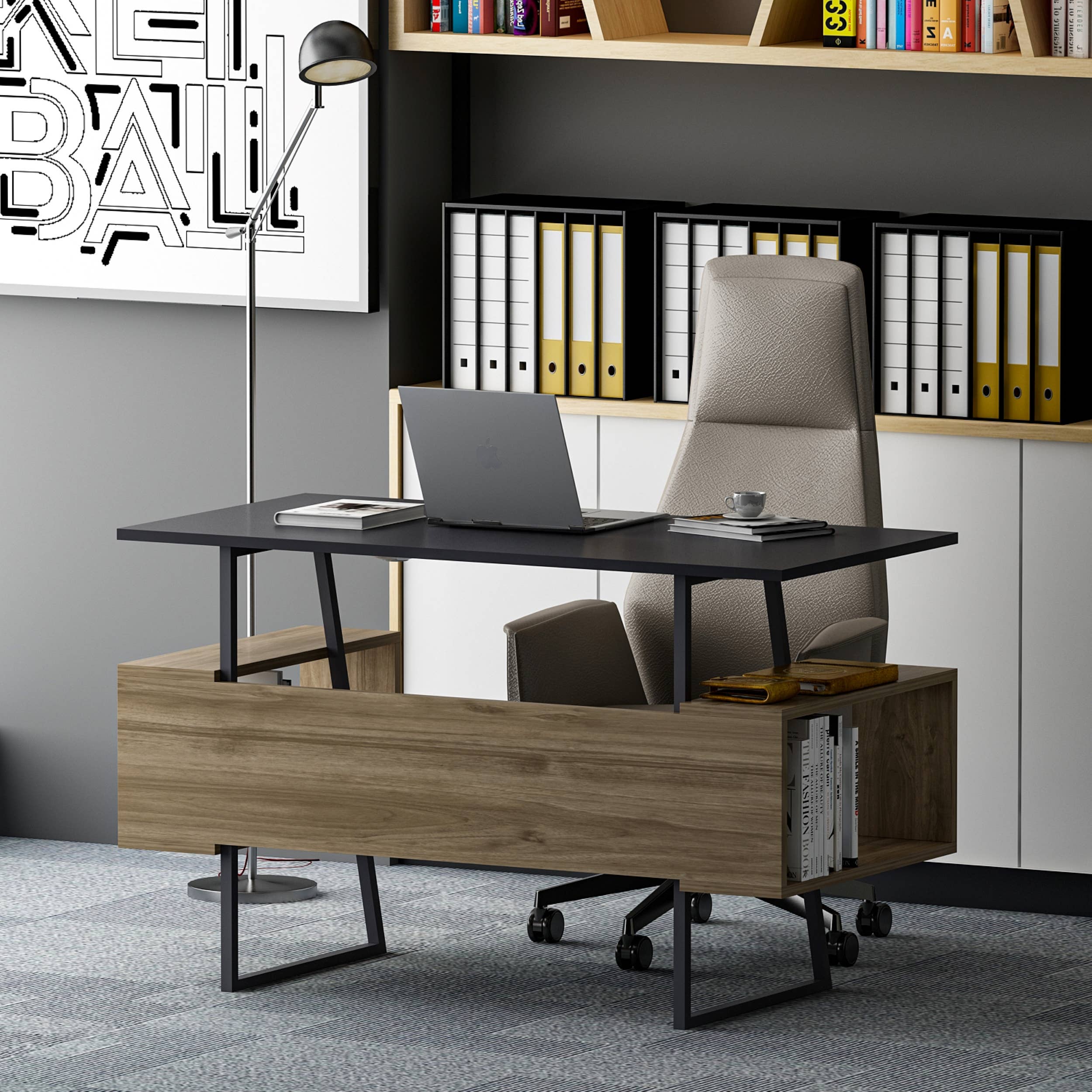 P&W Design - Venta al por mayor Juegos de escritorio - Escritorio de estudio P&W con estantes para ordenador portátil3