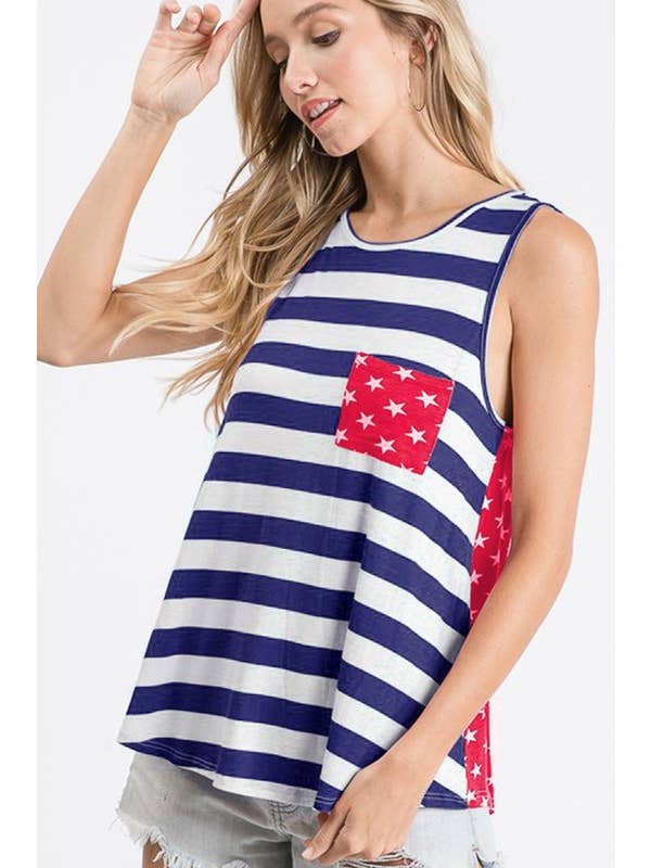 HEIMISH - Wholesale Tunic - Women's - ST6001-10 STRIPE AND STAR TOP WITH POCKET