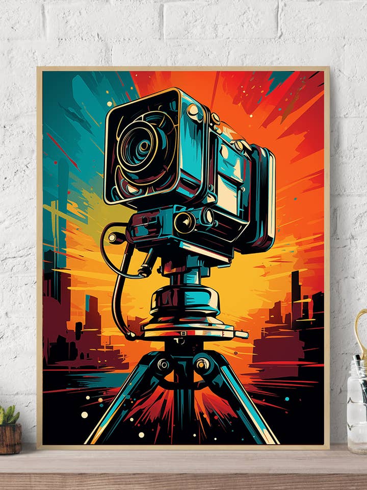 Retro filmkamera Pop Art lærred vægkunsttryk for engroshandel hos Arttique - Artistry Canvas Prints