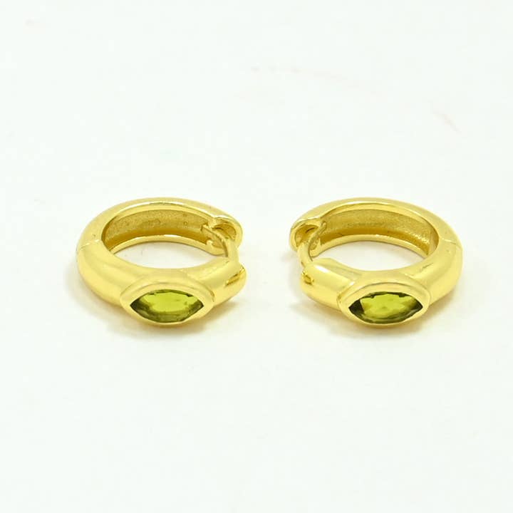 Huggie Hoop Earring Gold Plated - Green Tourmaline for wholesale by Schmuckoo Berlin