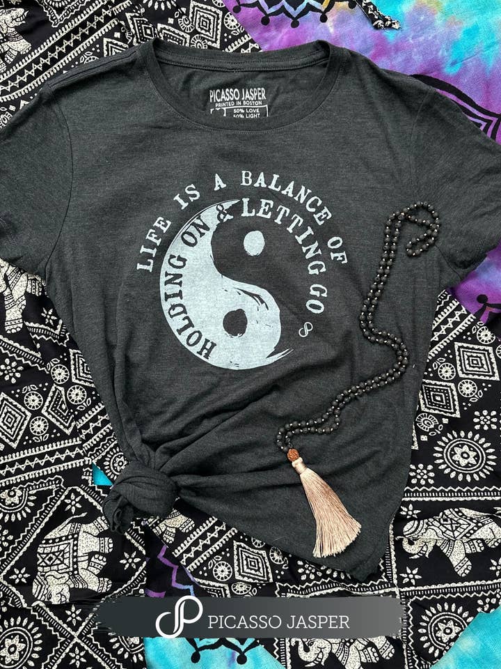 Picasso Jasper - Wholesale Screen Printed T-Shirt - Women's - Balance, Yin Yang Retro Heather Tee2