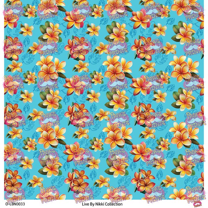 Blauwe en oranje plumeria vinyl voor wholesale door Tipsy Magnolia