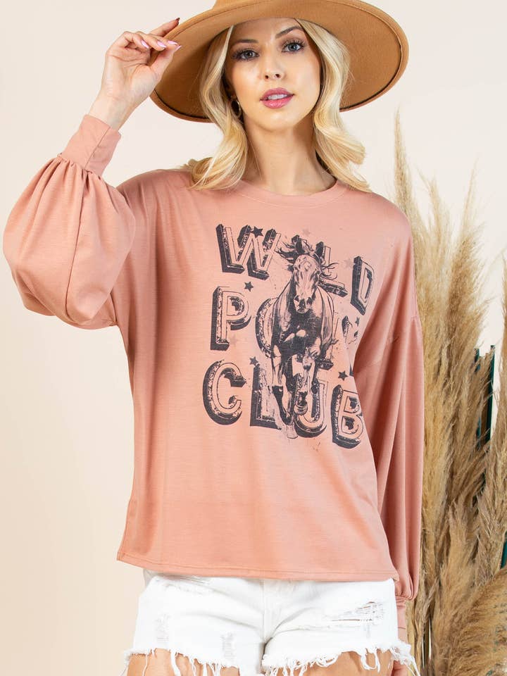AV1171-EVELYN WILD PONY CLUB GRAPHIC SWEATSHIRT for wholesale by Avery