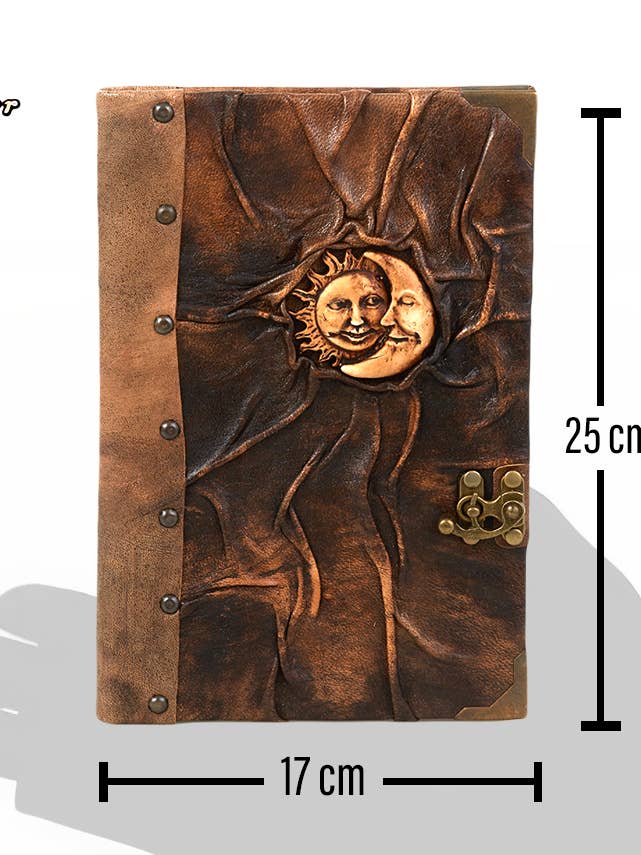 Sun and Moon Leather Notebook Diary Handmade Journal for wholesale by ML Marcaleather