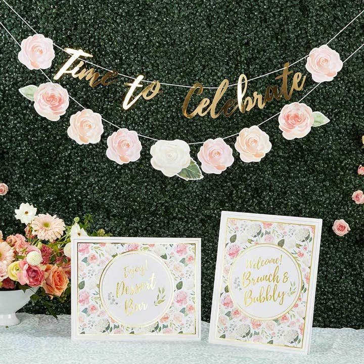 Kate Aspen – wholesale Partyskylt/-banderoll – Brunch blommig brunch part inredning kit med guld folie