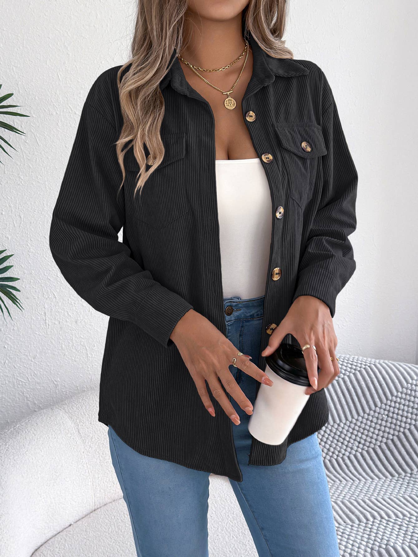 Hope & Sunshine - Wholesale Shirt Jacket/Shacket - Women's - Corduroy Mid-Length Jacket23