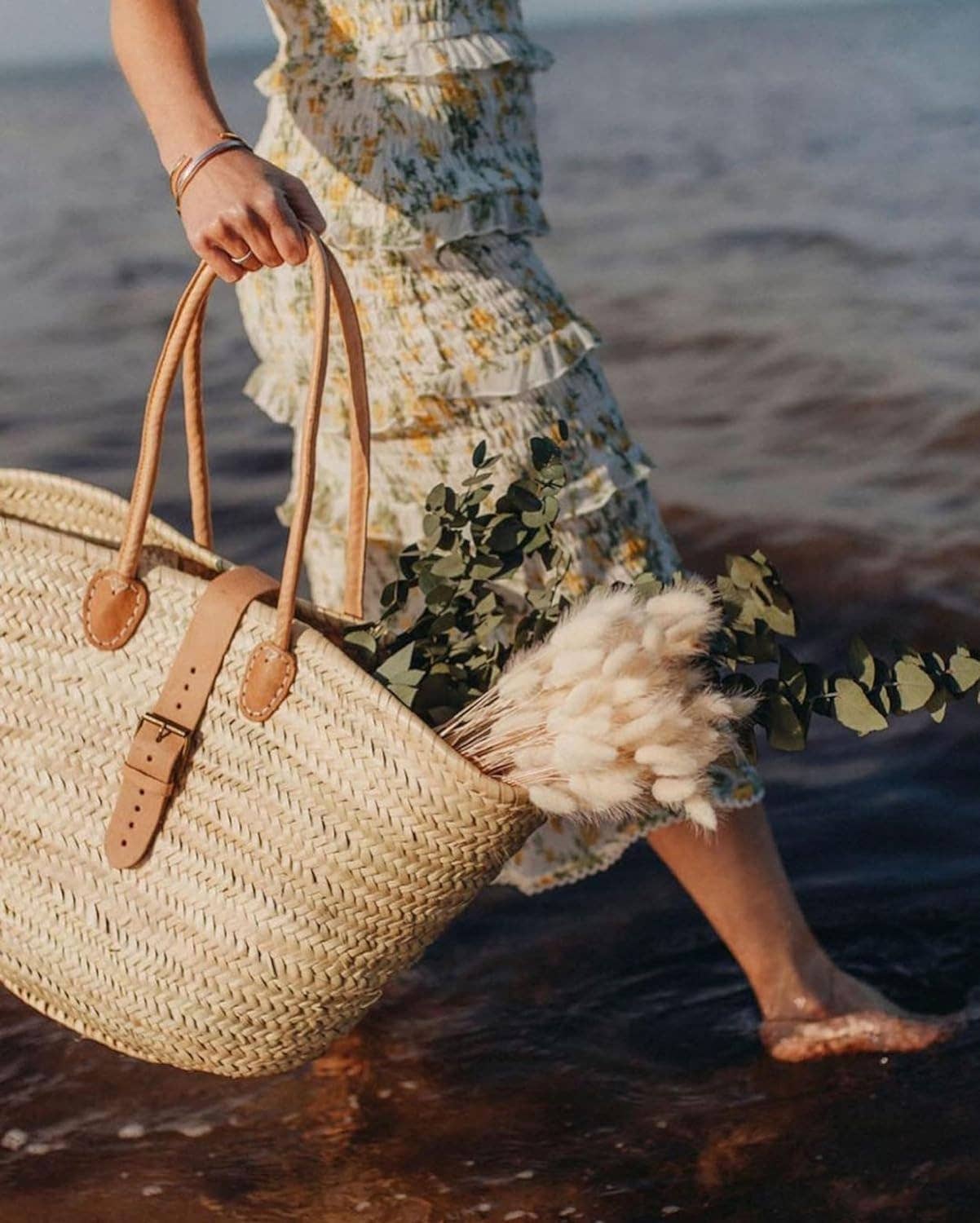 NomadWeave Ltd – Engroshandel Strandtaske – FRENCH BASKET stråtaske med læderhåndtag, strandtaske,3