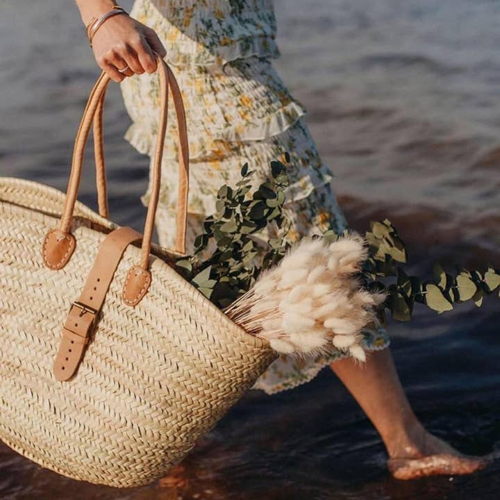 NomadWeave Ltd - Wholesale Strandtas - FRENCH BASKET rietas met leren hengsels, strandtas,3