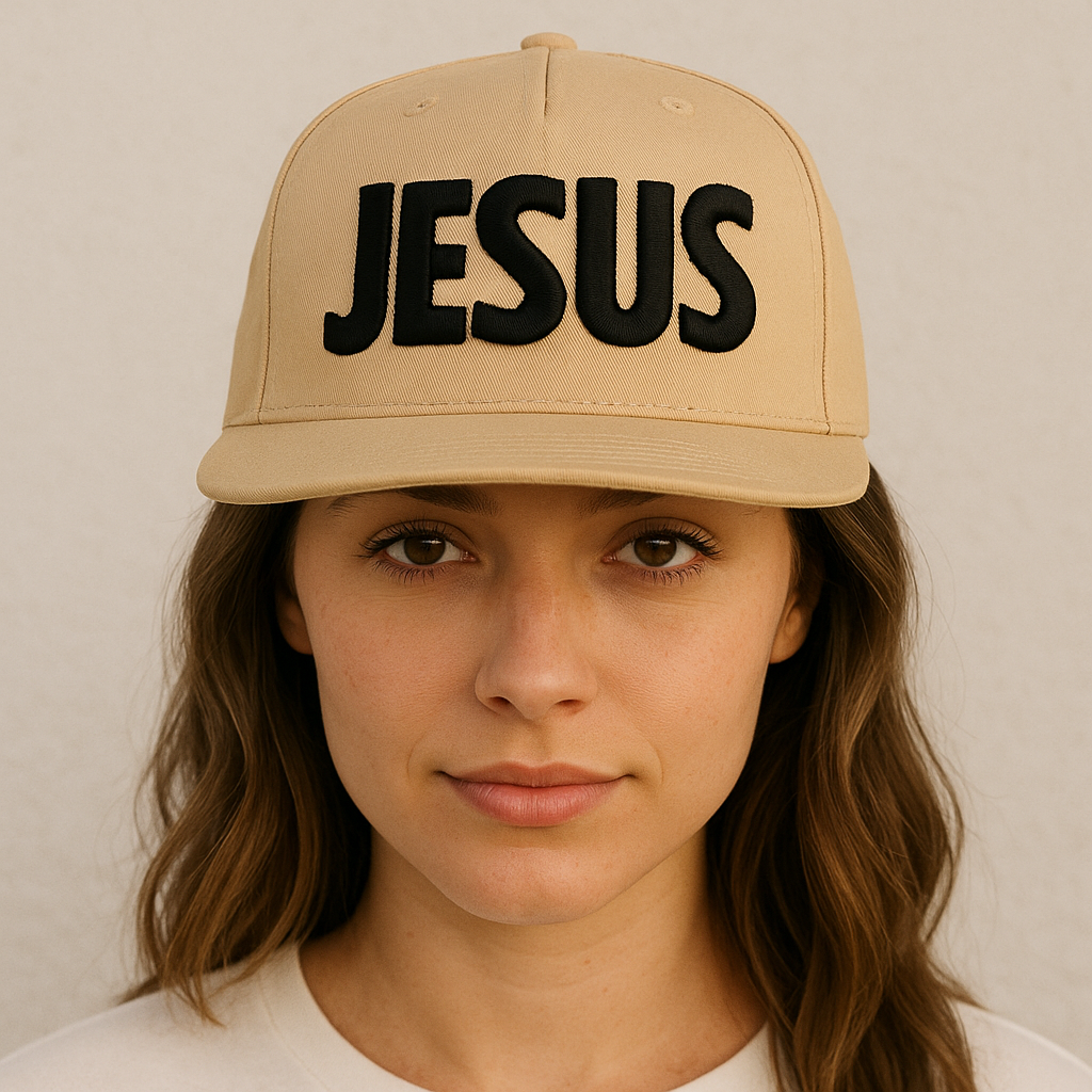 JESUS ON A KHAKI HAT for wholesale on Faire0
