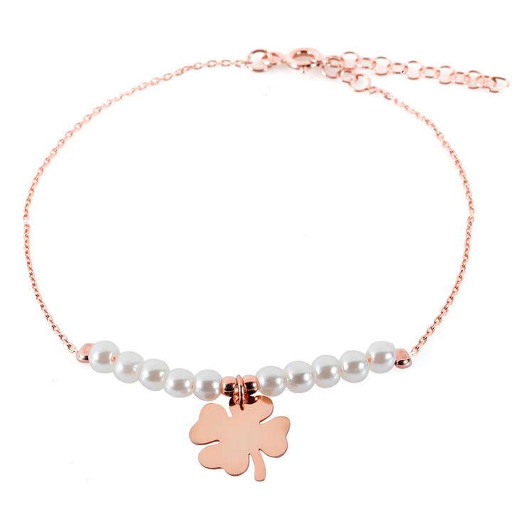 Fußkettchen mit Kleeblatt und Perle aus für den Großhandel von Azuris Silver