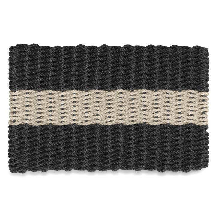 Wicked Good Doormats - Wholesale Door Mat - Lobster Rope Outdoor Doormat: Black with Sand Stripe