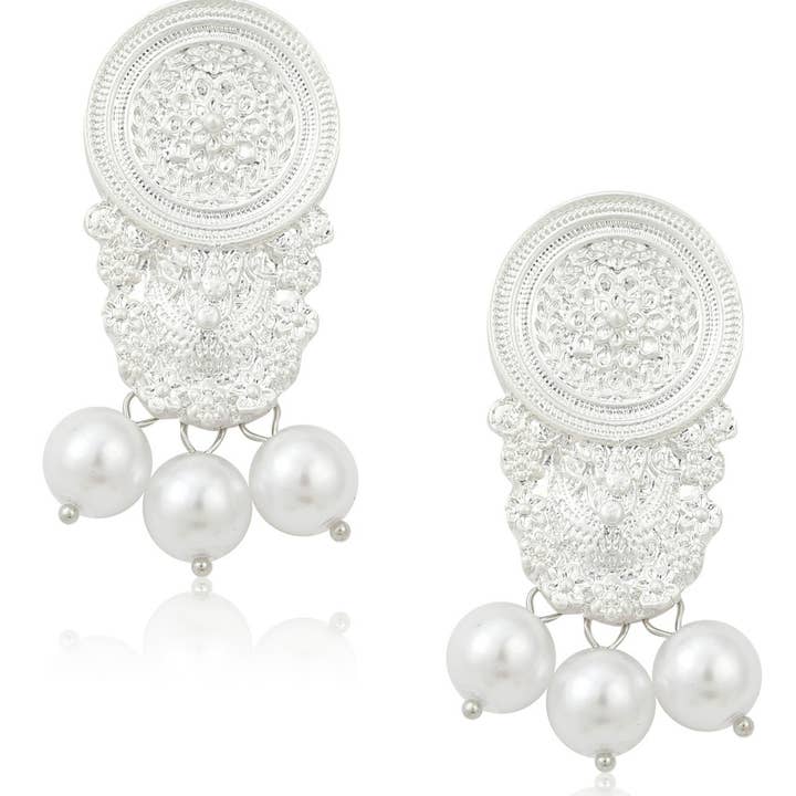 Silver Boho Alloy Pearl Earrings E4382 for wholesale on Faire0
