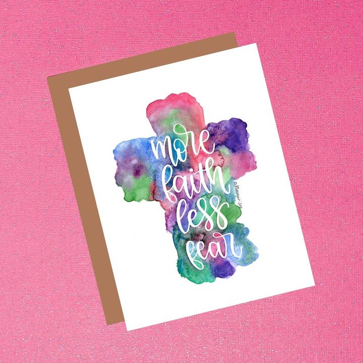 Mer tro mindre rädsla regnbåge kors akvarell utskriftskort för wholesale av Tiffany Ascensio Designs | Watercolor Greeting Cards