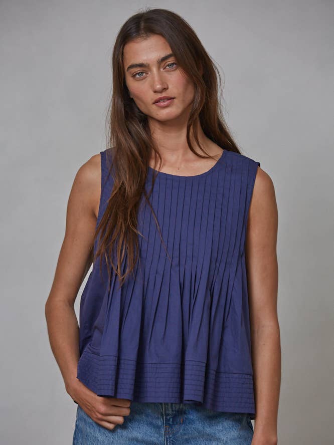 L8187 | Woven Cotton Round Neck Sleeveless Top for wholesale by By Together