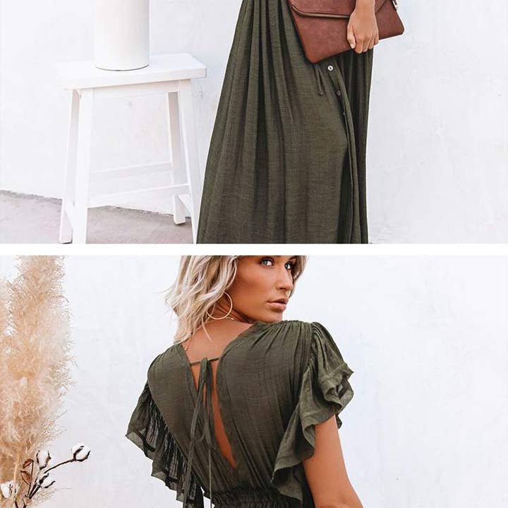 Fashion Combination - Wholesale Dress - Women's - Boho Button-Front Flowy Maxi Dress10