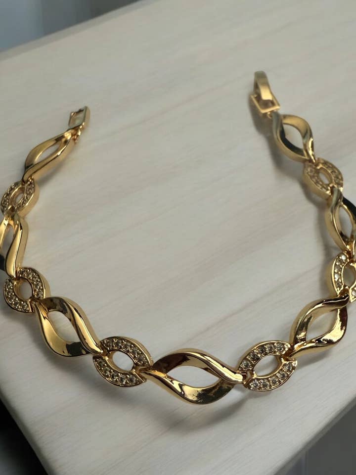 Pulseira com Elos em Forma de Onda e Oval Banhada a Ouro 18k com Zircônia Cúbica por atacado de Divina Jewelry & Accessories LLC